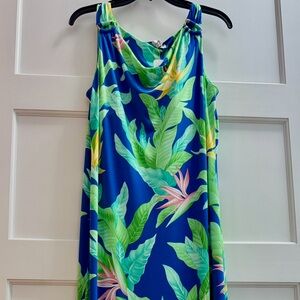 Tommy Bahama Blue and Green Maxi Dress with Tropical Leaf Design. New with tags!
